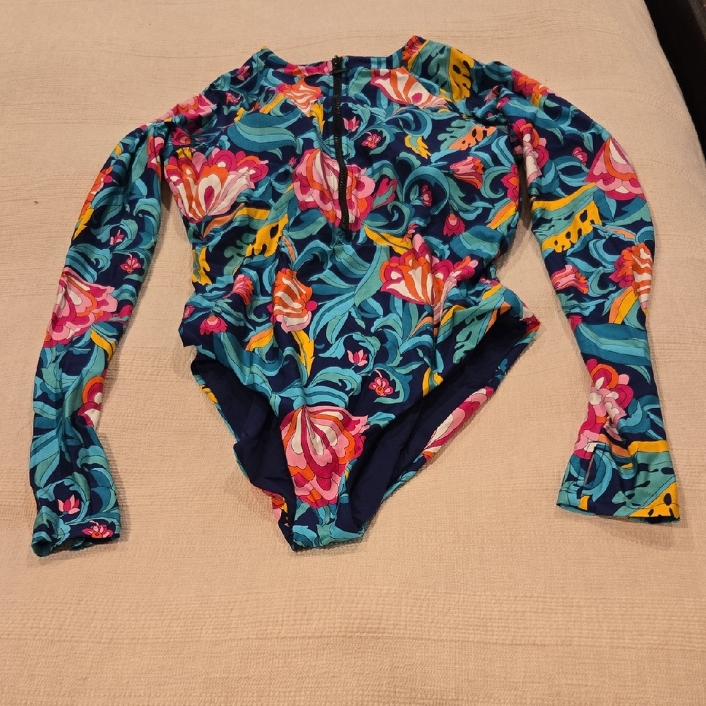 Trina Turk Blue and Pink Rashguard Swimwear